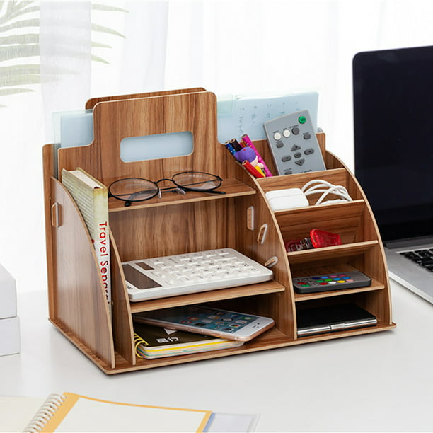 Wooden Desk Organizer Desktop Remote Control Pen Pencil Storage Wooden ...