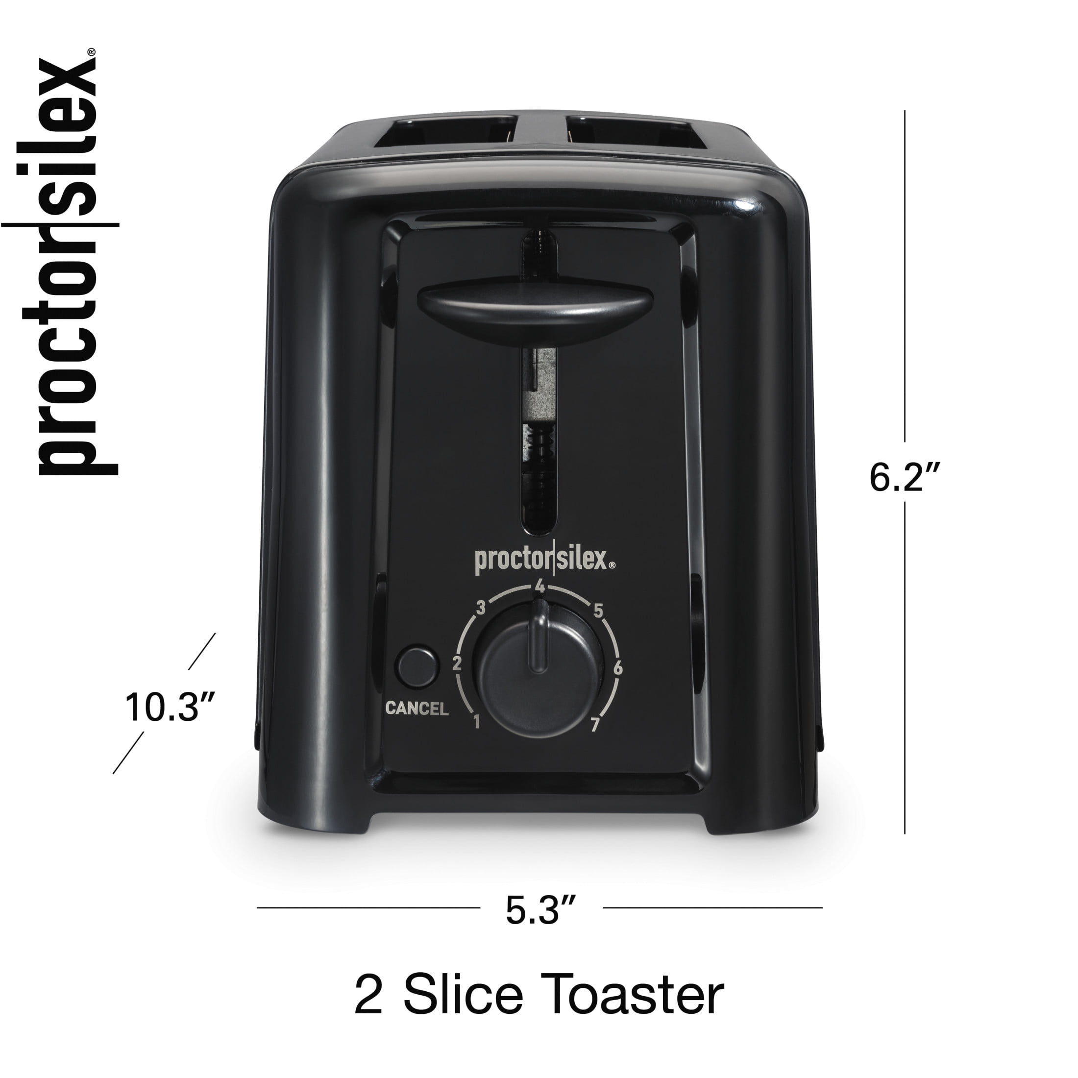 Proctor Silex Compact 2-Slice Toaster with Shade Selector, Toast Boost & Removable Crumb Tray, Black