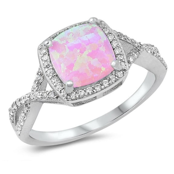 CHOOSE YOUR COLOR Infinity Clear CZ Pink Simulated Opal Halo Ring .925 Sterling Silver Band White Female Size 8