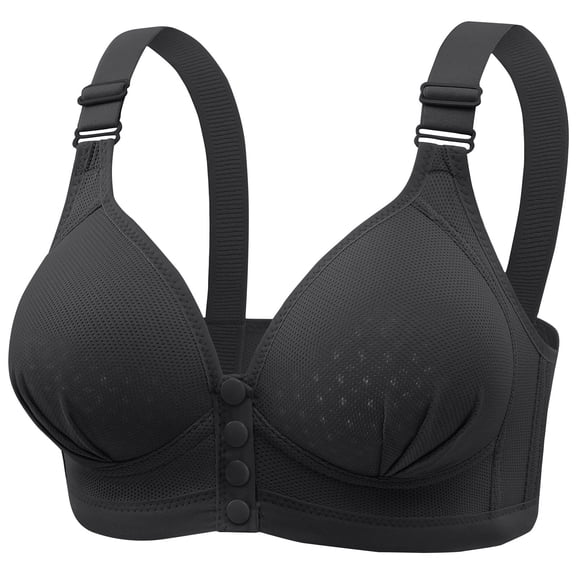 Women's Full Coverage Bras Wireless Pleated Front Closure Push-Up Bra Comfort Breathable Supportive Everyday Bralette, Black, 36