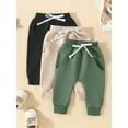 thumbnail image 3 of Musuos Toddler Baby Boys Sweatpants Pack of 3 Solid Color Elastic Waist Bottom Pants 6 12 18 24M 3T Casual Trousers for Newborn Infant, 3 of 8