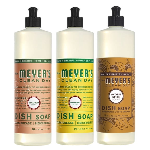 Liquid Dish Soap, Cruelty Free Formula, 1 Pack Geranium, 1 Pack Honeysuckle, 1 Pack Acorn Spice, 16 OZ each