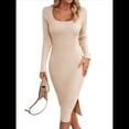 thumbnail image 1 of Vestido de Verano 2025 para Mujer, Ajustado, de Corta, Acanalado, con Abertura Lateral, de Punto y Cuello Cuadrado. Albaricoque M, 1 of 9