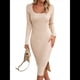 thumbnail image 1 of Vestido de Verano 2025 para Mujer, Ajustado, de Corta, Acanalado, con Abertura Lateral, de Punto y Cuello Cuadrado. Albaricoque L, 1 of 9