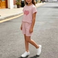 thumbnail image 2 of Zpanxa Girls Short Sets Girls Two Piece Outfit Short Sleeve Heart Print Drawstring T Shirt and Short Pant Set Kids Casual Summer Clothes Toddler Little Girls Pink 7 Years, 2 of 6