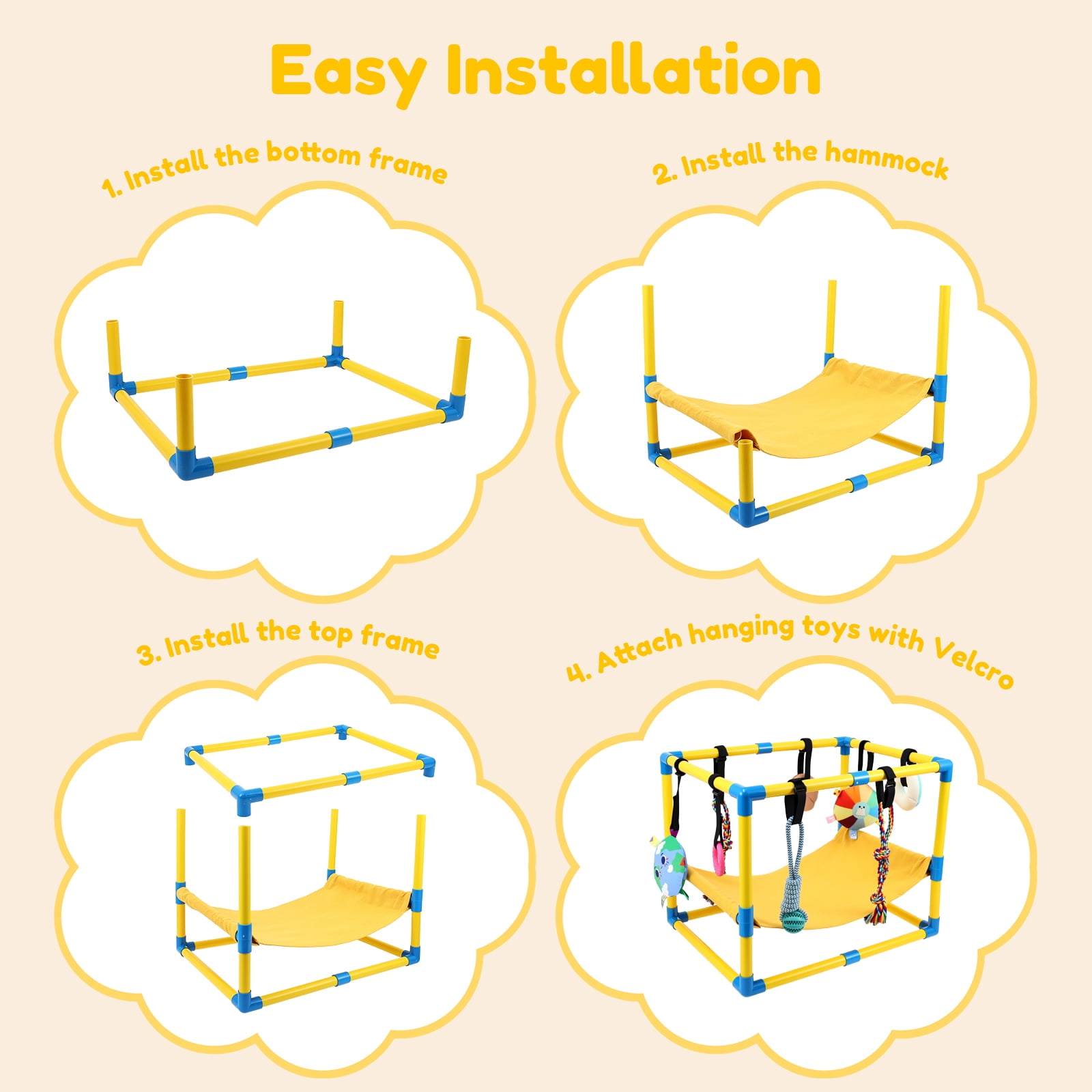 Austok Puppy Play Gym with 8 Toys Jungle Playground Gym for Small Dogs PVC Frame Dog Playground with Hammock for Playing Entertainment