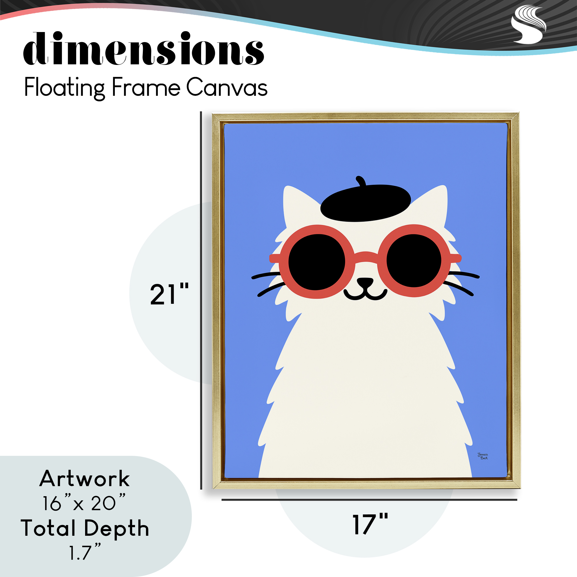 Stylish French Cat Gold Framed Floater Canvas Wall Art, design by Jessica Beck