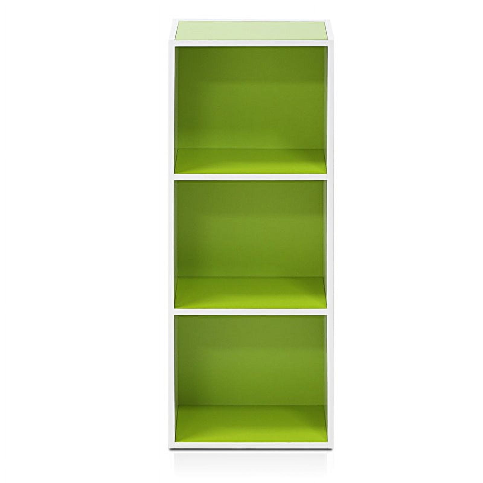 Furinno Luder 3Tier Open Shelf Bookshelf, Engineered Wood in White/Green  (图4)