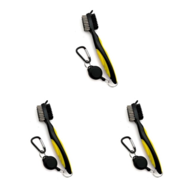 VONKY Stainless Steel Golf Club Brush Portable Handheld Replacement Solid Color Telescopic Double-sided Ball Brushes Yellow Lidless 3Set