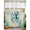 thumbnail image 2 of No Hook Shower Curtain Set with Snap in Liner, Nautical Sea Monster Octopus Waterproof Bathroom Curtain with See Through Top Window, Vintage Compass Double Shower Curtains for Bathtub, 2 of 9