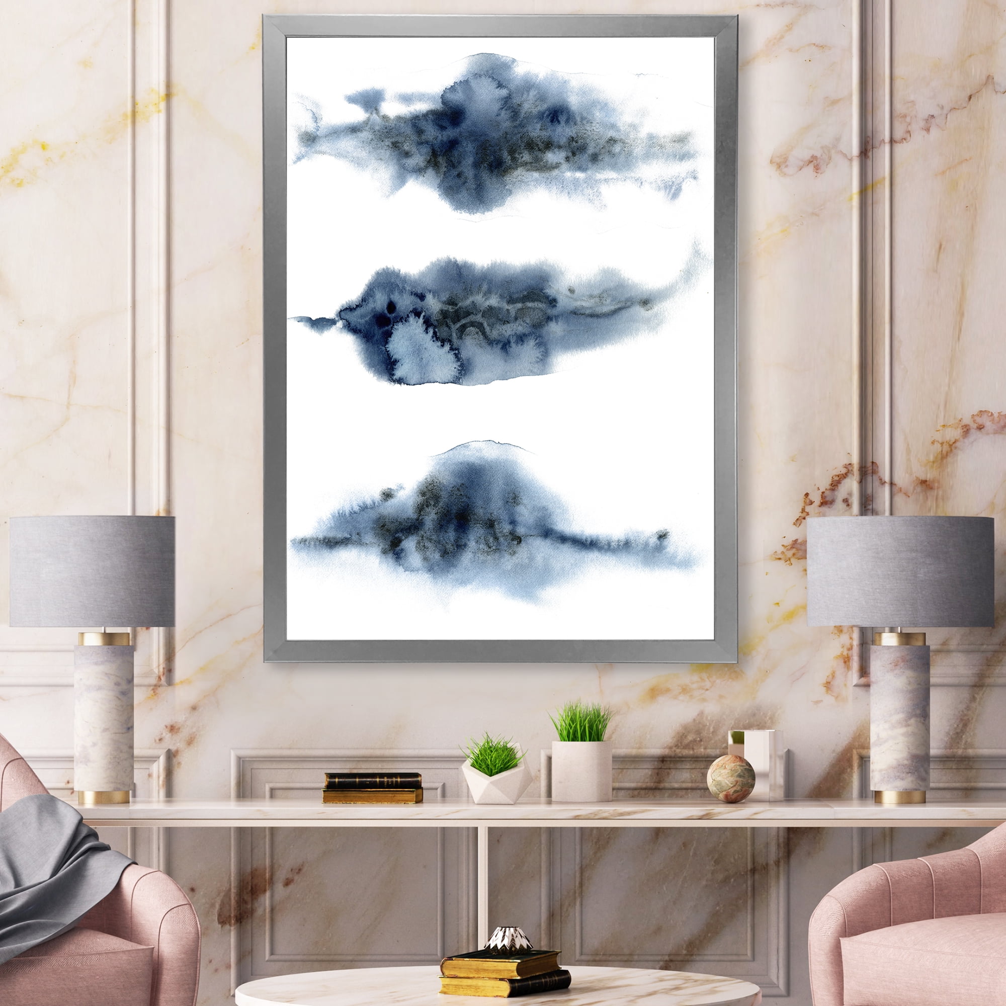 Designart 'Abstract Of Clouds Dark Blue Colored V' Modern Framed Art Print