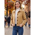 thumbnail image 2 of DARING DIVA Women's Crop Pea Coat Turn Down Single Breasted Winter Outwear S Khaki, 2 of 7