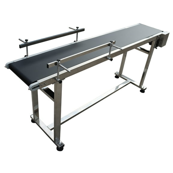 Stainless Steel 70.9inch PVC Belt Conveyor Double Guardrail Belt Conveyor Adjustable Speed 110V