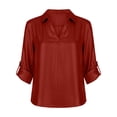 thumbnail image 4 of VISALY Women Collared V Neck Blouses Roll Cuff Sleeve Top Elegant Buciness Casual Shirts Lightweight Work Tunic Tops Basic Dressy Casual Shirts Wrinkle Free Blouses Trendy Fall Formal Blouses Red L, 4 of 4