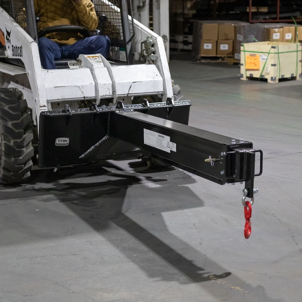 Titan Attachments Adjustable Skid Steer Industrial Crane Jib Attachment with 3 Ton Hook, Manual Telescopes 72" - 120", 5000 LB Lift Capacity at 6 FT, Single 3 Ton Swivel Eye Hook