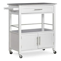 Riverbay Furniture Transitional Wood/Granite-Top Kitchen Cart in Bright White