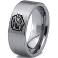 thumbnail image 1 of Tungsten Football Players Band Ring 8mm Men Women Comfort Fit Gray Flat Cut Brushed Polished, 1 of 4
