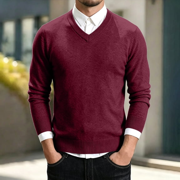 Yaoyar Men's Cotton Knitted Sweater Long Sleeve V-Neck Thin Slim Fit Business Casual Pullover Sweater