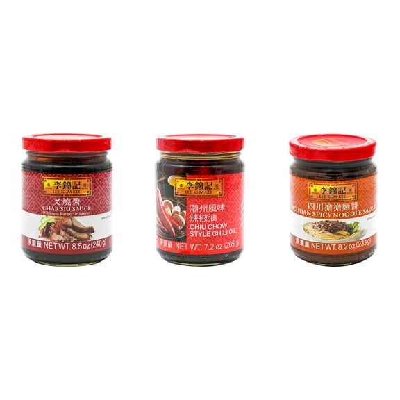 NineChef Brand Spoon Plus 3 Pack Lee Kum Kee Cooking Sauce, 3 Flavors(Char Siu Sauce,Chiu Chow Chili Oil,Sichuan Spicy Noodle Sauce)