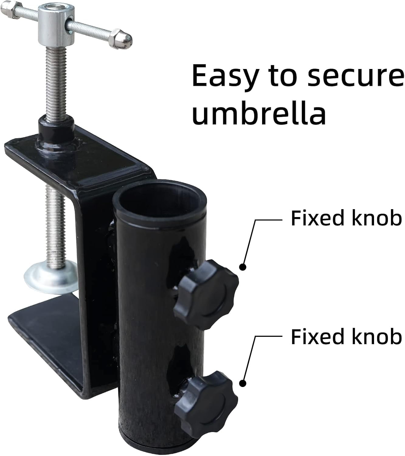 AMMSUN Heavy Duty Patio Umbrella Clamp Steel Holder for Square Balcony Rail Fence Outdoor Use,Black