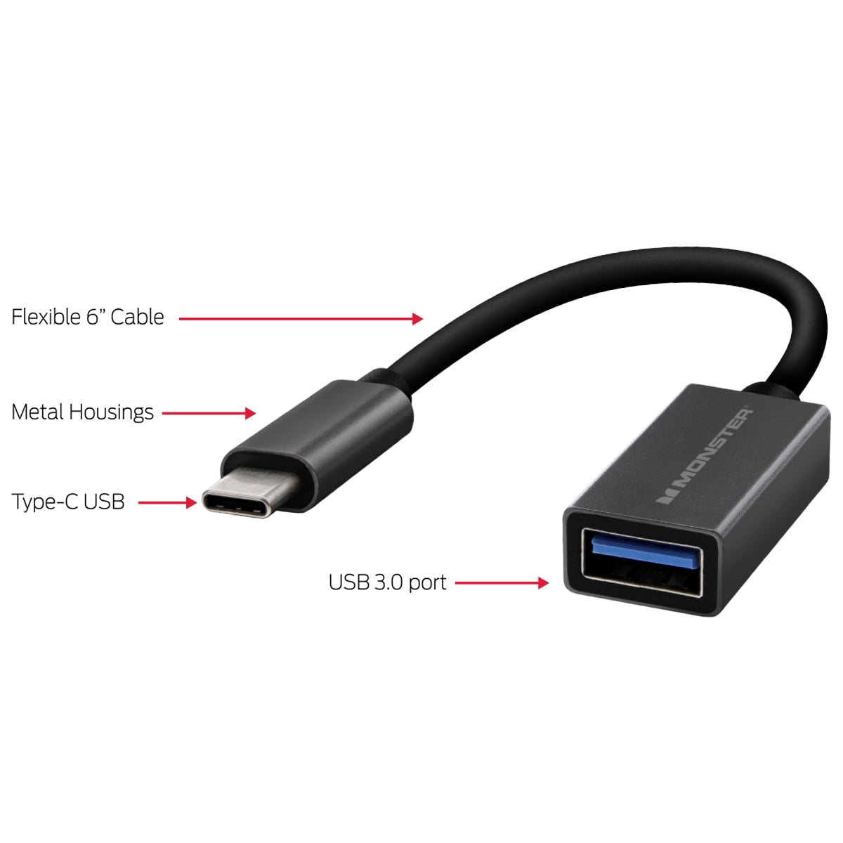Monster Just Hook It Up USB Jack to USB Type C 1 pk 