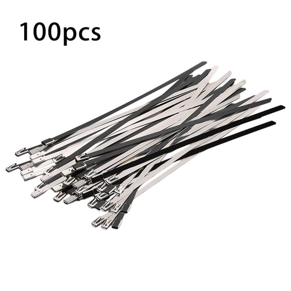 100-Pack Metal Zip Ties 7.87 inch, Heavy Duty 304 Stainless Steel Zip Ties, 198 Lbs Tensile Strength Cable Ties, Self‑Locking Metal Cable Ties, Burr‑Free Edges for Outdoor Wrap & Cable Management