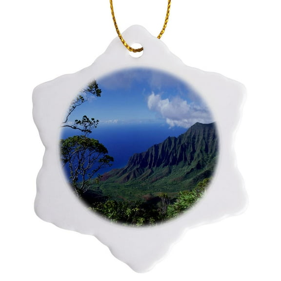 3drose, Kalalau, Kokee Sp, Waimea Canyon, Kauai, Hawaii - Us12 Dpb0089 - Douglas Peebles, 3 inch Snowflake Porcelain Ornament