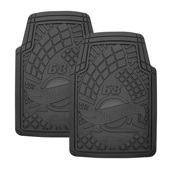 Hot Wheels Premium Racing Design 2pc Rubber Floor Mat Set. Ideal for Cars, Trucks and SUV's.