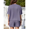 thumbnail image 3 of ValueVibe 2 Piece Lounge Sets for Women Short Sleeve Shorts Outfit Sets Crew Neck Casual Ribbed Pajama Sets with Pockets, Navy L, 3 of 8
