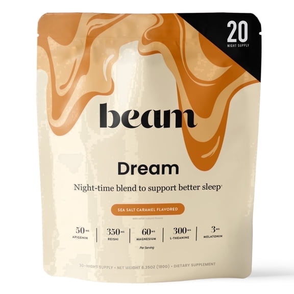 Beam Dream Sleep Powder with Melatonin I L-Theanine, Apigenin, Reishi & Magnesium I Third Party Tested Natural Sleep Aid & Sleep Supplement I Health and Wellness Gift I Sea Salt Caramel I 20 Serving