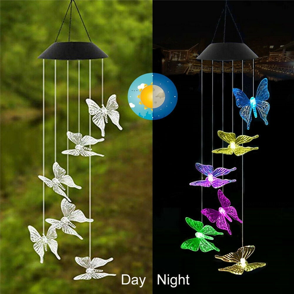 Details about   4X Hanging Globe LED Butterfly Wind Chime Outdoor Garden Multicolor Solar Lights 