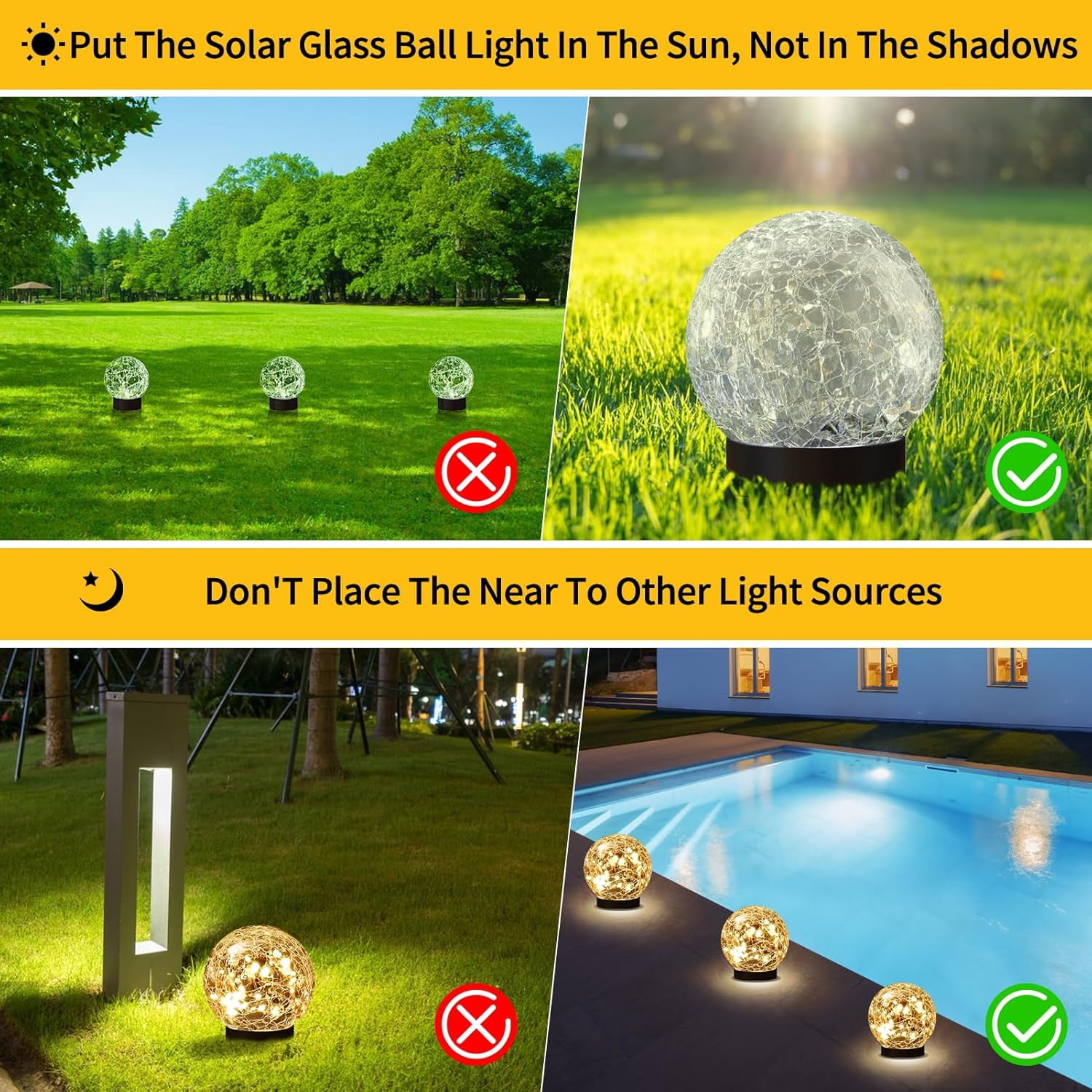 Solar Ball Light Outdoor Waterproof Solar Ball for Garden Cracked Glass Ball Light Outdoor Solar Ball for Outdoor Decoration Patio and Courtyard Lawn Backyard Decoration