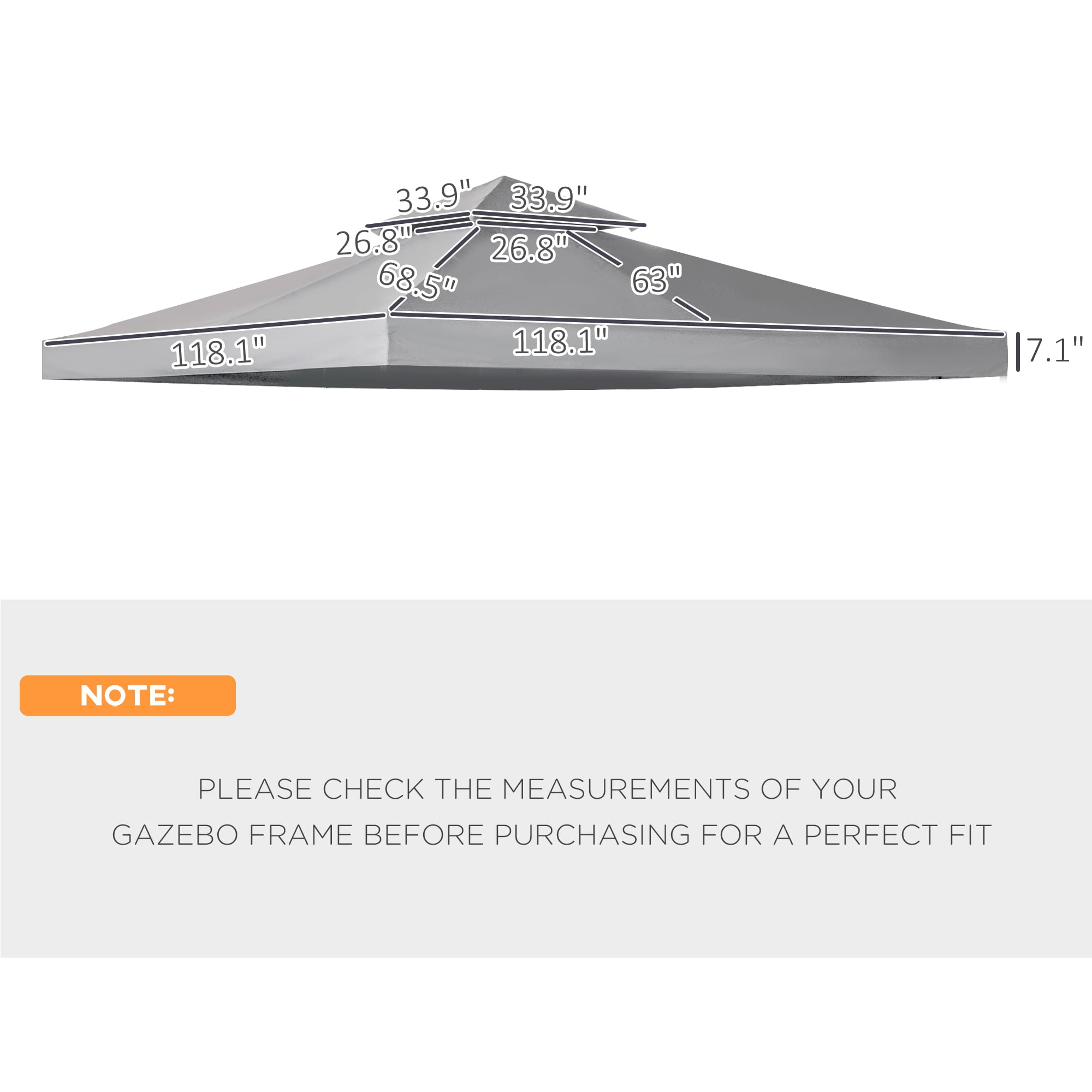Outsunny Gazebo Replacement Canopy for Model 01 -0153, 2-Tier Top Cover for 9.84' x 9.84' Outdoor Gazebo, Gray (TOP ONLY)