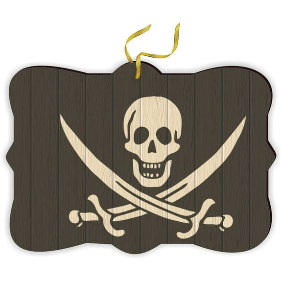 Pirate Skull on Black Wood Skull and Crossbones - for Car Interior Rear View Mirror Hanger Car Accessories Interior Decoration Hanging Ornament Fancy Christmas Tree Ornament for Christmas