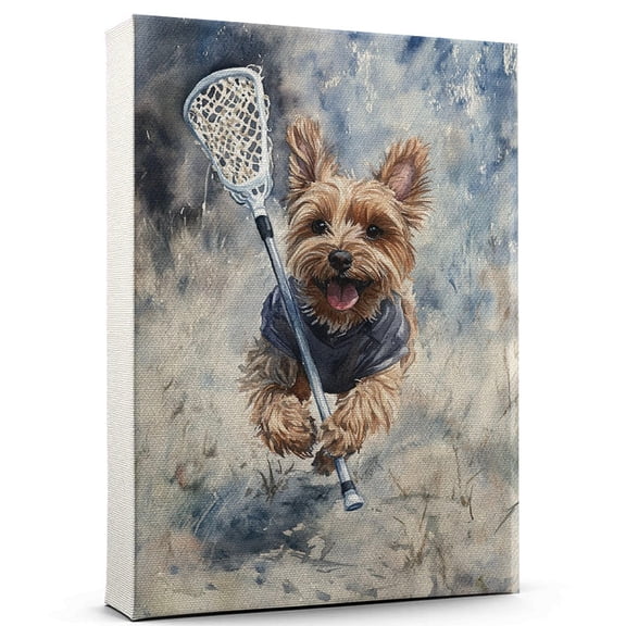Yorkshire Terrier Dog Playing Lacrosse Wall Stretched Canvas Size 8x12 – Yorkshire Terrier Canvas Art for Dog Lovers, Lacrosse Canvas Wall Decor