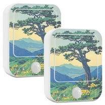 Yayeee 2-Pack Plug in LED Night Lights with Light Sensors Motion Detectors, Retro Mountain