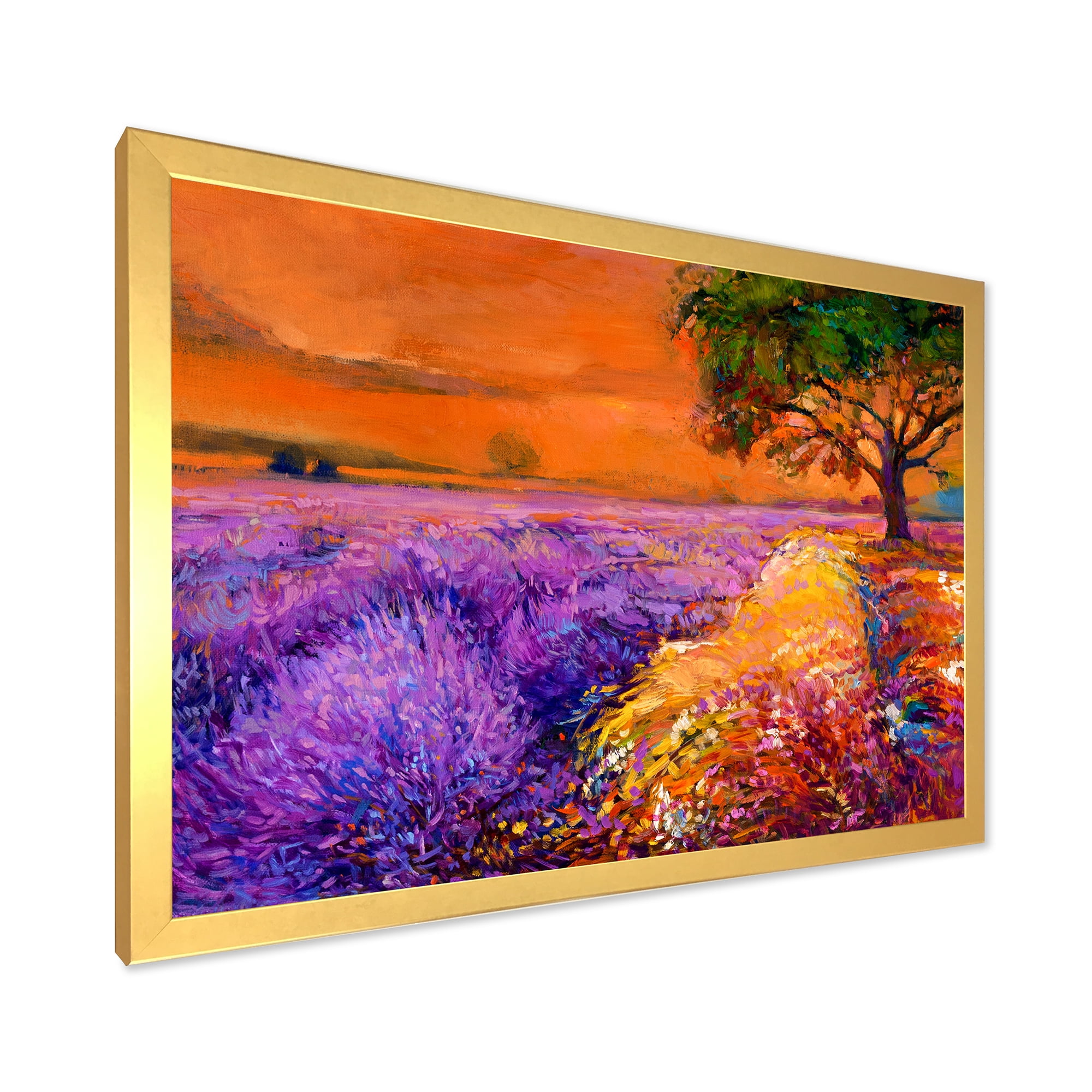 Designart 'An Orange Sunset Over Purple Lavender Fields II' Farmhouse Framed Art Print