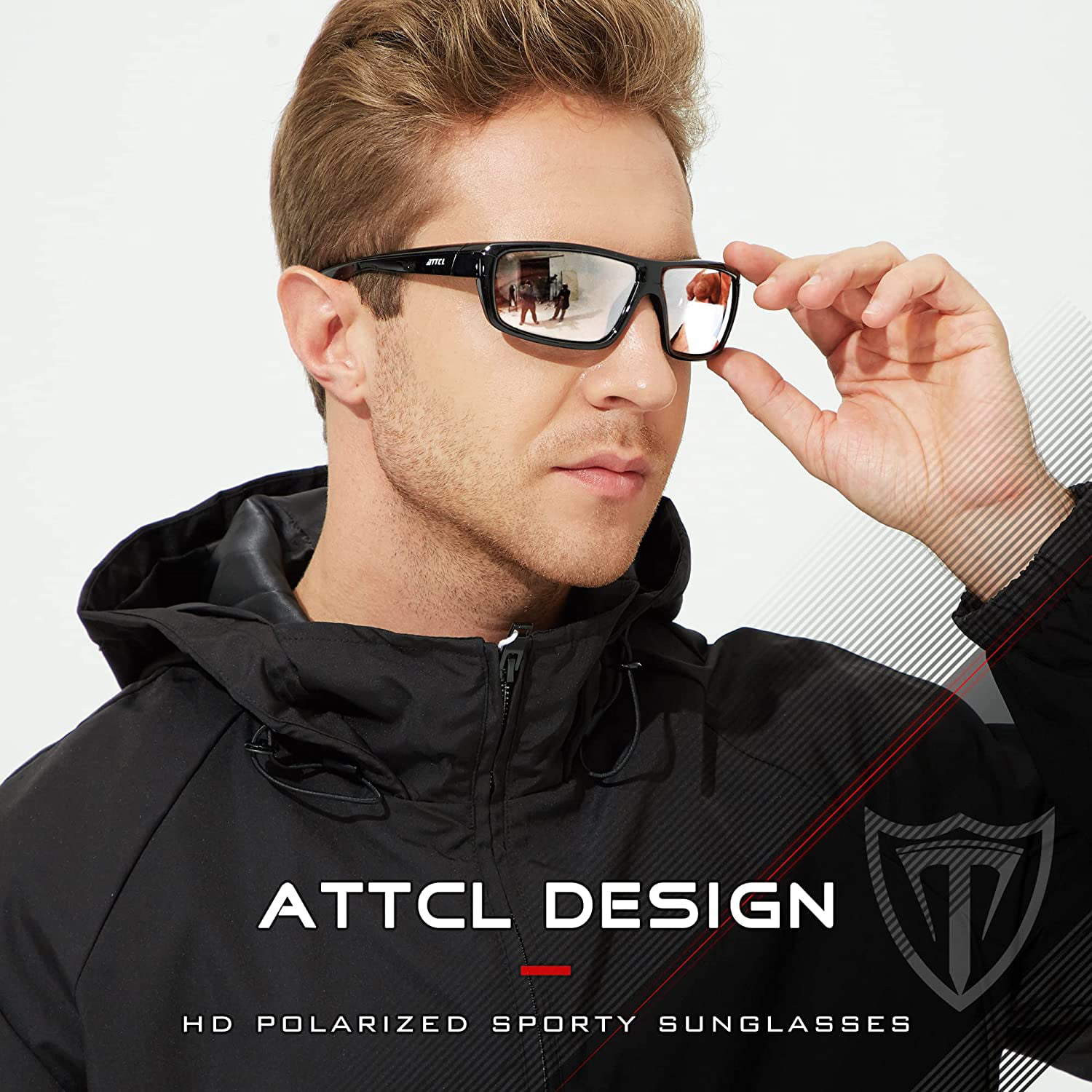 ATTCL Male Polarized Wrap Sunglasses for Men Sports Fishing Glasses 5001  Silver