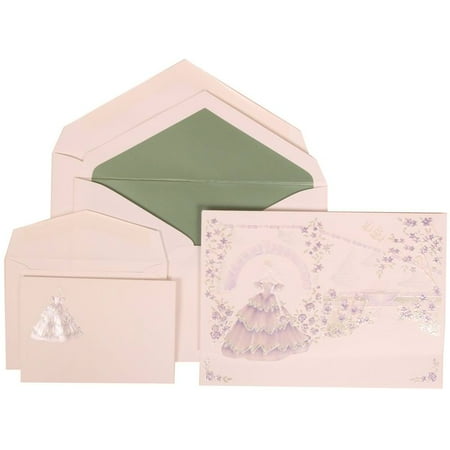 JAM Paper Wedding Invitation Combo Set, 1 Large & 1 Small, Colorful Princess Set, Purple Card with Sage Green Lined Envelope,100/pack