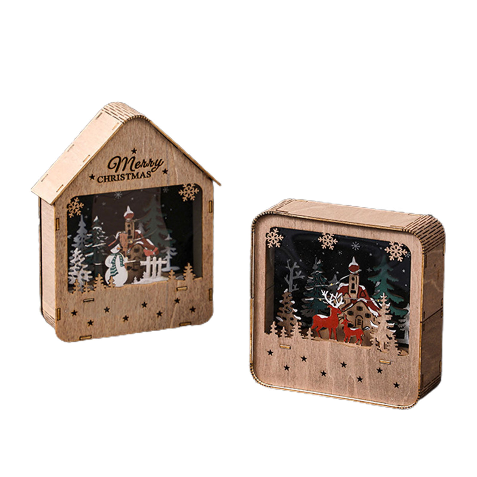 Wooden House with LED Light Festive Decoration Home Gift Christmas Tree L8Y2 