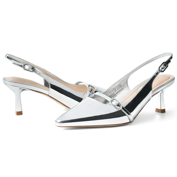 JENN ARDOR Slingback Kitten Low Heels Pointed Closed Toe Buckle Strap Dress Shoes Wedding Work Pumps