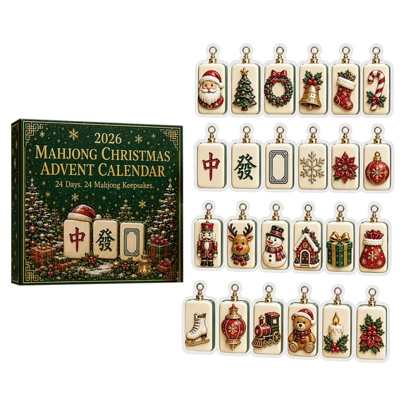 Mahjong Christmas Advent Calendar 2026, Christmas Countdown Calendar with 24pcs 2D Acrylic Hanging Ornaments for Christmas Tree Decorations, Christmas Countdown Gifts for Mahjong Lovers