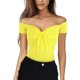 thumbnail image 2 of Top de manga corta con hombros descubiertos para mujer, Color puro, con lazo frontal, ajustado, blusa de verano para mujer, color amarillo L, 2 of 5
