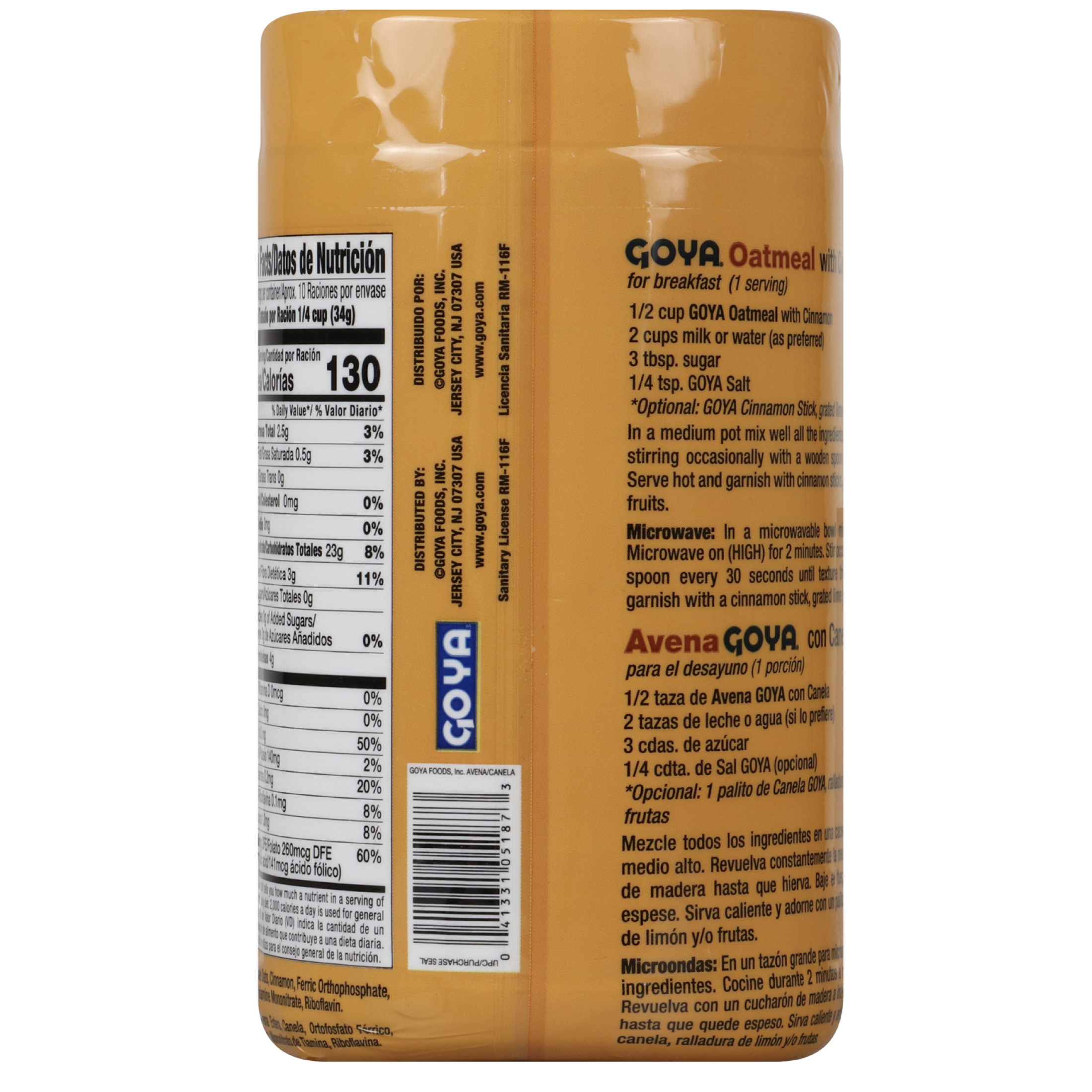 Goya Oatmeal with Natural Cinnamon Flavor, 12 oz
