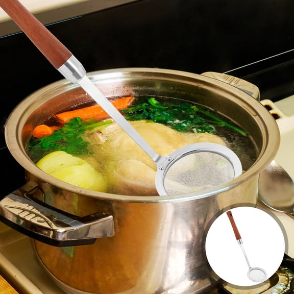 Stainless Steel Fine Mesh Strainers Hot Pot Fat Skimmer Spoon Fine Mesh Food Strainer Skimming Grease Food Strainer Ladle for Kitchen