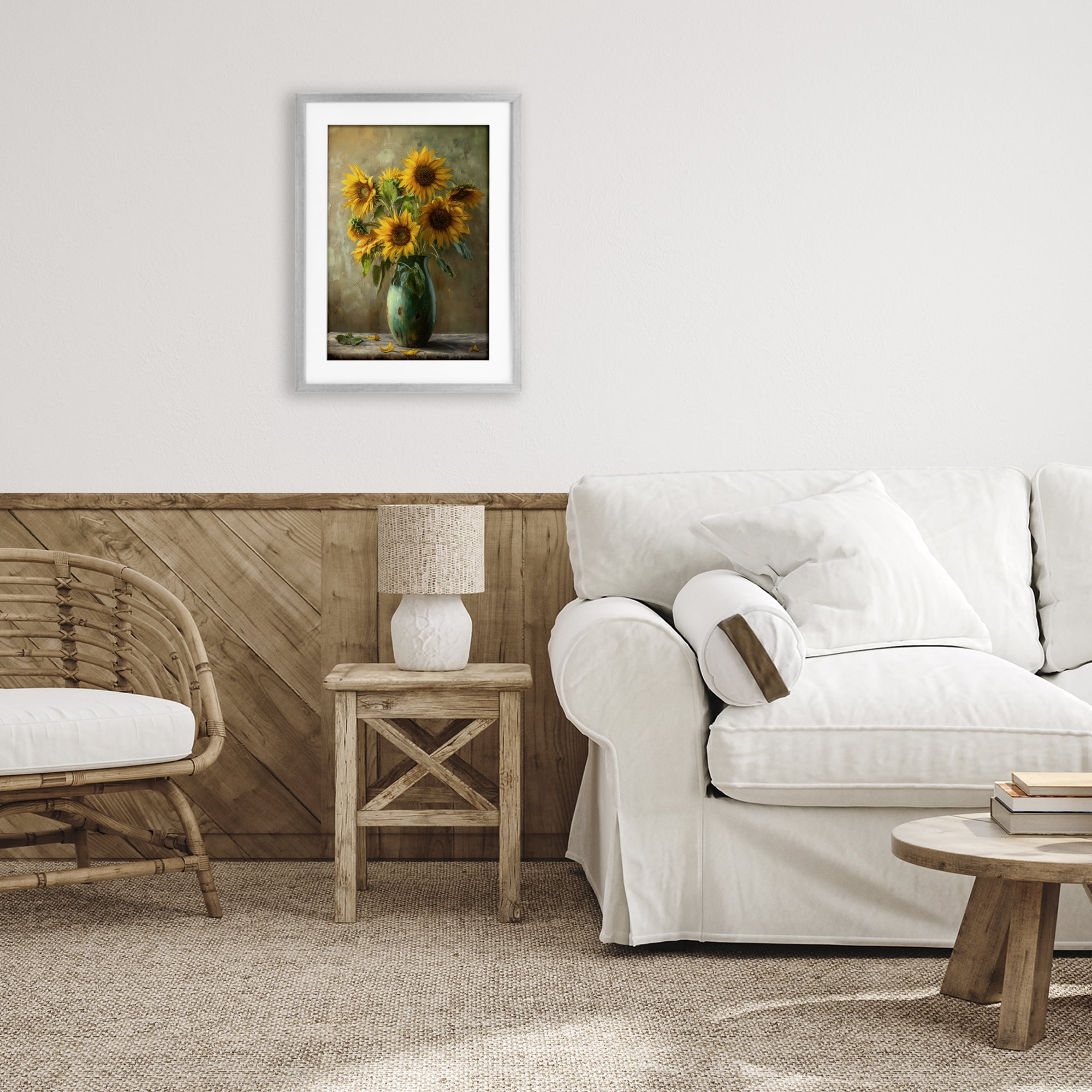 Stupell Industries Moody Sunflower Vase Gray Framed Print Under Glass, design by Creative Studio