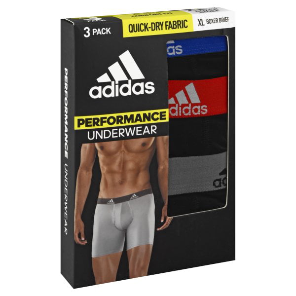 Adidas Men's Performance Boxer Brief Underwear (3-Pack) Black/Royal/Red (XL)