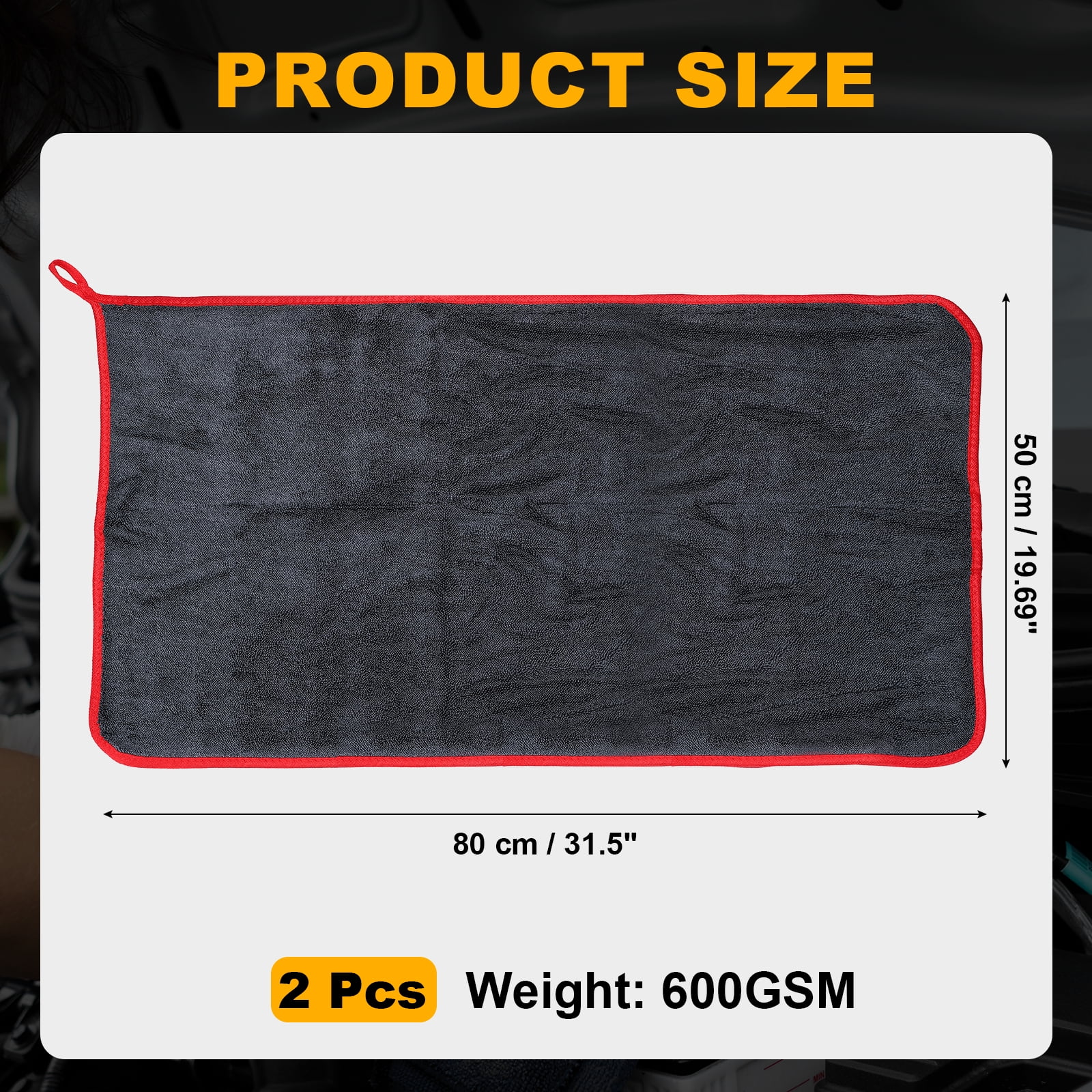 Uxcell 2 Pcs Car Microfiber Towels 19.69 x 31.5 Inch Ultra Absorbent Microfiber Towel Care Polishing Detailing Waxing Cloths Single Layer for Car Kitchen Window, Grey/Red(600GSM)