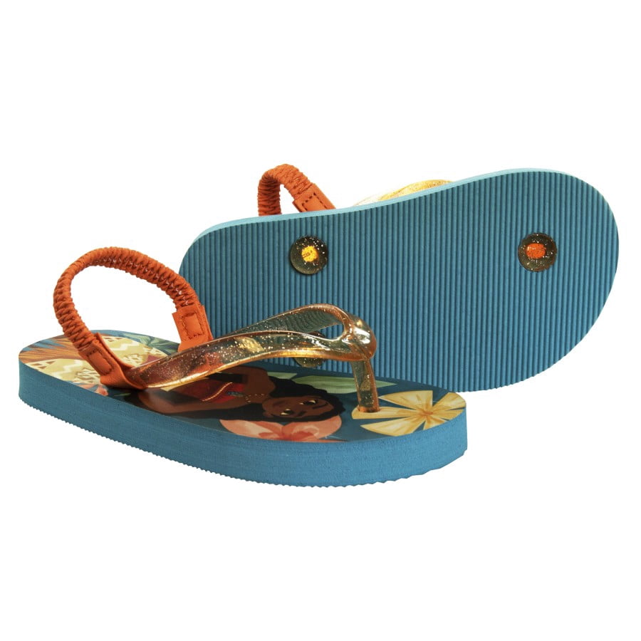 Disney Moana Girls Toddler Flip Flops with Back Strap, Blue Orange, 7-8