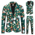 thumbnail image 3 of Trajes navideños para hombre, traje de 3 piezas de corte regular, estampado de copos de nieve, muñeco de nieve, chaqueta, pantalones, chalecos, conjunto de traje para hombre para Navidad, 3 of 5